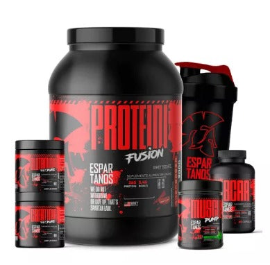 Kit Whey Protein + Bcaa + Crea + Gluta + Pré Treino + Shaker - Espartanos