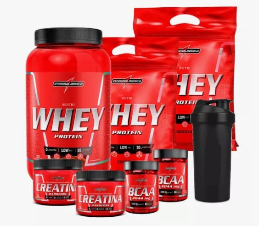 Combo 3xnutri Whey Protein + 2xbcaa + 2xcreatina + Coqueteleira - Integralmédica