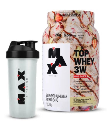 Kit Top Whey 3W + Sabor e Coqueteleira Incolor Brinde - Max Titanium